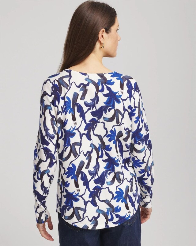 Ella V-Neck Blue-Petals Pullover Sweater - image 3